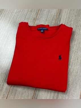 Y2K Ralph Lauren Long Sleeve T-Shirt Womens L Solid Red Cotton Patriotic July 4